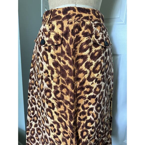 Kate Spade Panthera Canvas Midi Skirt 6 Pockets Linen Cotton Leopard Print $228 - Picture 8 of 14